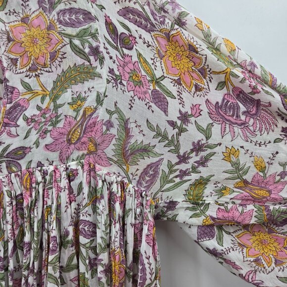 Daughters of India White Fuchsia Floral Kyra 100% Cotton Maxi Dress XS - Picture 5 of 16